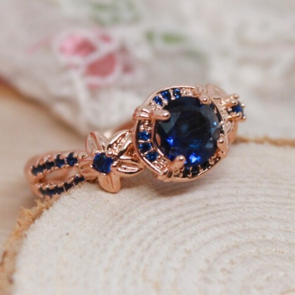 2Ct Round Cut Blue Sapphire Zircon Stone Halo Engagement Ring 18 K Gold Plated. - Picture 4 of 12